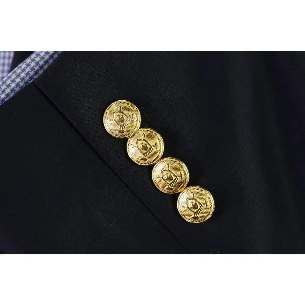 Lauren Ralph Lauren Navy Blue Gold Metal Buttons 2-Btn Wool Blazer Jacket 42L